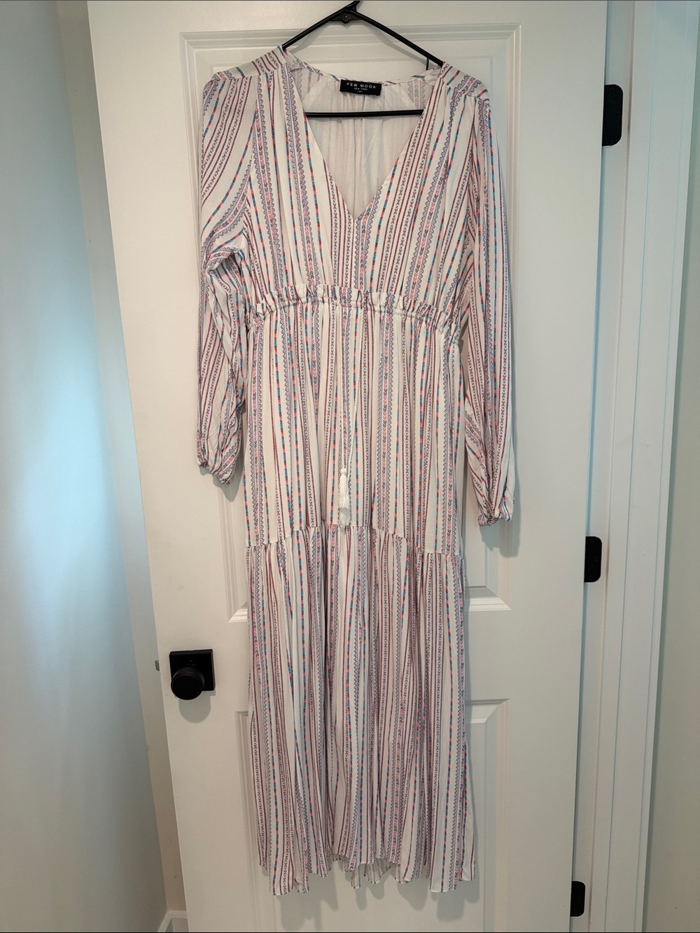 Few Moda White Maxi Dress with Pink and Blue Geometrix Stripes